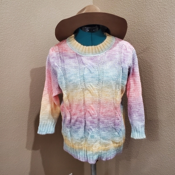 GOODNIGHT MACAROON PASTEL RAINBOW OMBRE MIXED STITCH SWEATER WOMEN MEDIUM COZY - Picture 1 of 12